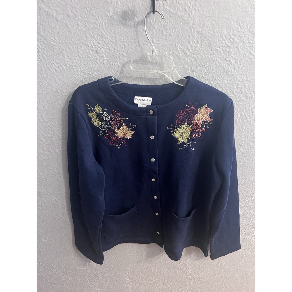 Breckenridge Blue Leaf Patches Embroidery Snap‎ Size Medium Shirt